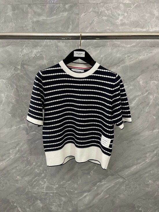 Thom Browne Tops - Thom Browne STRIPED HONEYCOMB RIB TEE